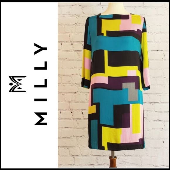 Milly of New York Dresses & Skirts - MILLY OF NY Silk & Leather Geometric Dress 10